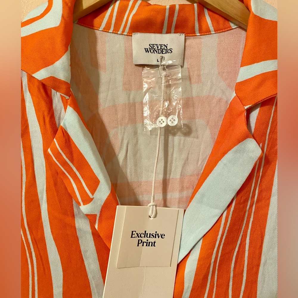 NWT Seven Wonders Sola oversized button down shirt Alba print Large - Picture 7 of 11